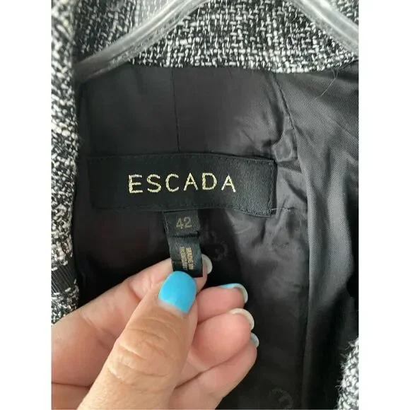 ESCADA Wool blend  Blazer Womens Shoulder Pads Tailored Jacket Office Classic si - Picture 8 of 11
